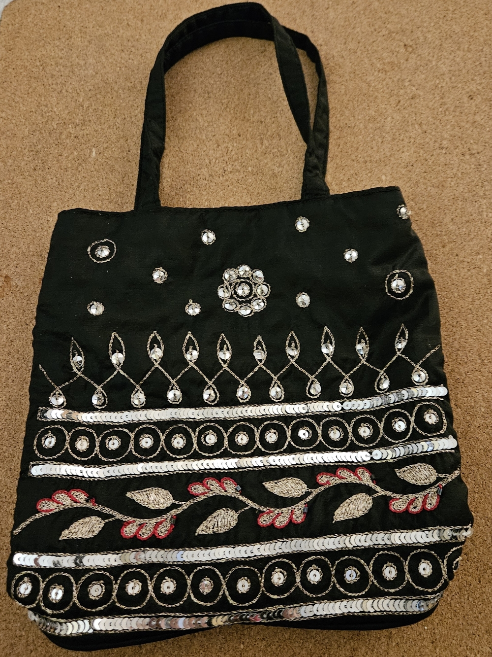 Embellished Black Sequin Tote Bag - Stylish Women's Handbag